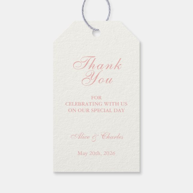 Sweet Pea Blommigt Rosa och Cream Tack Bröllop Presentetikett (Baksidan)