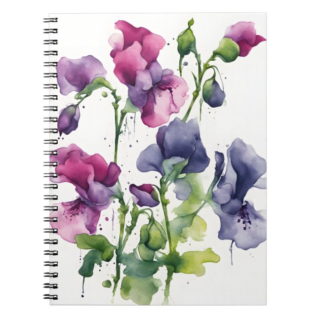 Sweet Pea - Watercolor flowers Anteckningsbok (Framsidan)