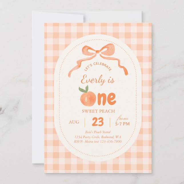 Sweet Peach 1st Birthday Invitation Inbjudningar (Framsida)