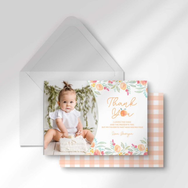 Sweet Peach 1st Birthday Thank You Card Inbjudningar (Skapare uppladdad)
