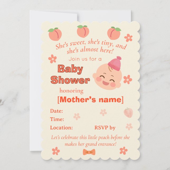 Sweet Peach Baby Shower Invite for Baby Girl Inbjudningar (Framsida)
