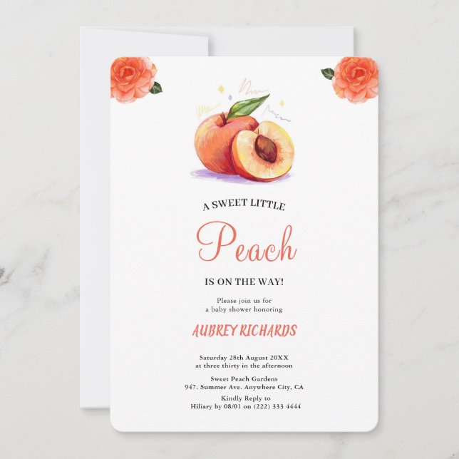 SWEET PEACH babyduschinbjudan Inbjudningar (Framsida)