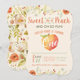 Sweet Peach Blommigt First Birthday Call Inbjudningar