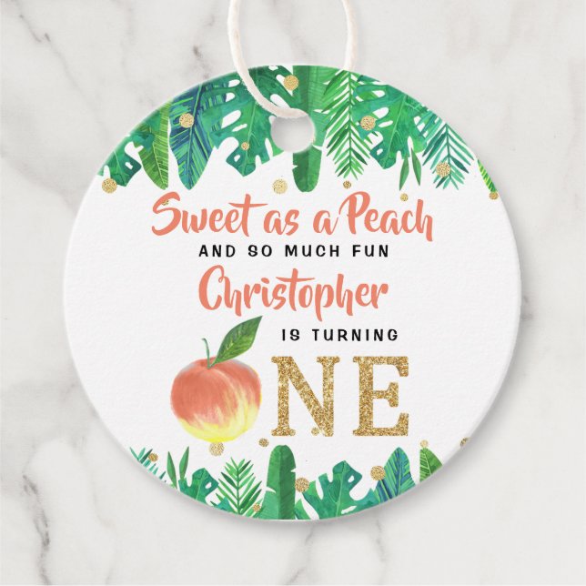 Sweet Peach Boys 1:a födelsedagen Gåvor Etiketter (Framsida)