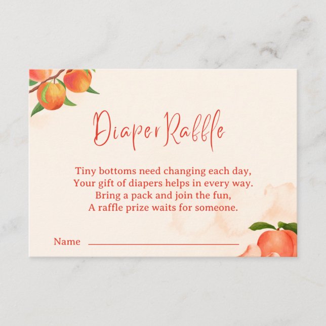 Sweet Peach Diaper Raffle Card – Fruit-Themed Tilläggskort (Framsida)