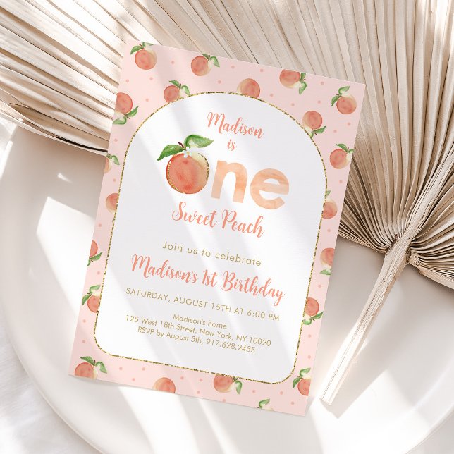 Sweet Peach First Birthday Inbjudningar (Skapare uppladdad)