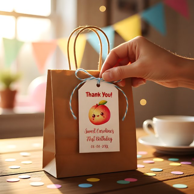Sweet Peach First Birthday Thank You Presentetikett (Skapare uppladdad)