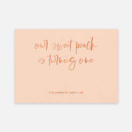 Sweet Peach Minimalist Girl First Birthday Inbjudningar