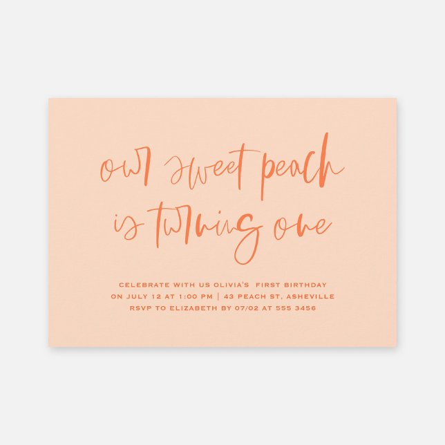 Sweet Peach Minimalist Girl First Birthday Inbjudningar (Skapare uppladdad)