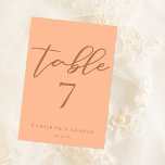 Sweet Peach-minimalistskript Sommar Bröllop Bordsnummer<br><div class="desc">Peach är den nya trendningen färg för sommartornet bröllop. Vårt söta persikofärgade bordsnummer har elegant ljusbrun skrift för ett trendig,  minimalistiskt evenemang på eftermiddagen för en feminin brud som kärlek ska hålla sig uppdaterad och modern.</div>
