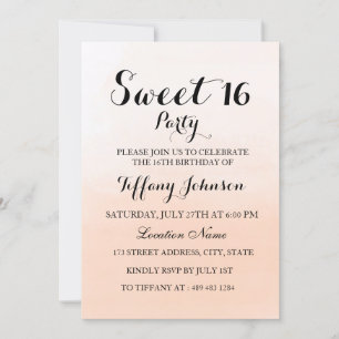 Sweet Peach Ombre Pastel Sweet 16 Partiers inbjuda Inbjudningar