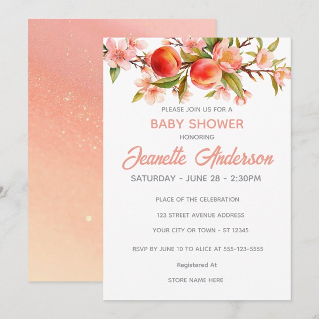Sweet Peach Orchard Baby Shower Inbjudningar (Fram/baksida)