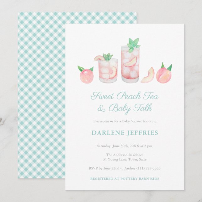 Sweet Peach Tea Gender Neutral Baby Shower Party Inbjudningar (Fram/baksida)