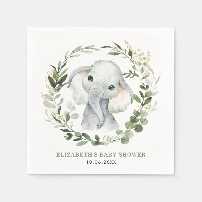 Sweet Peanut Elephant Botanical Grey Baby Pappersservett (Framsidan)