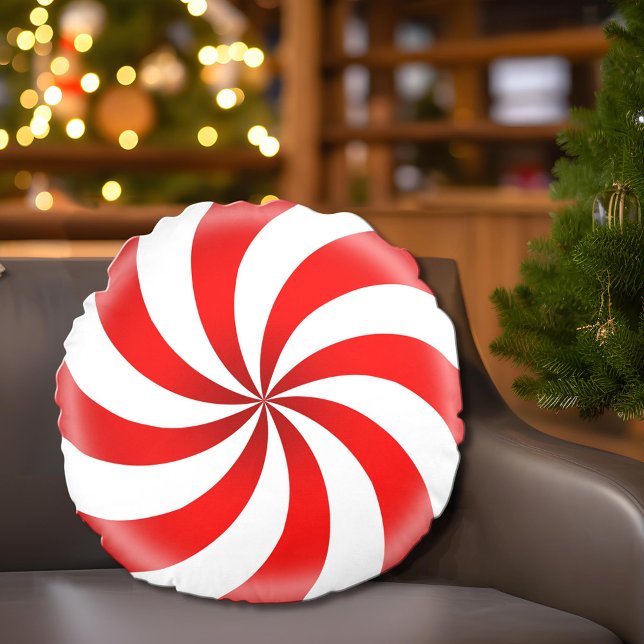 Sweet Peppermynt Candy Pillow Rund Kudde (Festive Peppermint Candy Swirl Pillow Decor for the Holidays!)