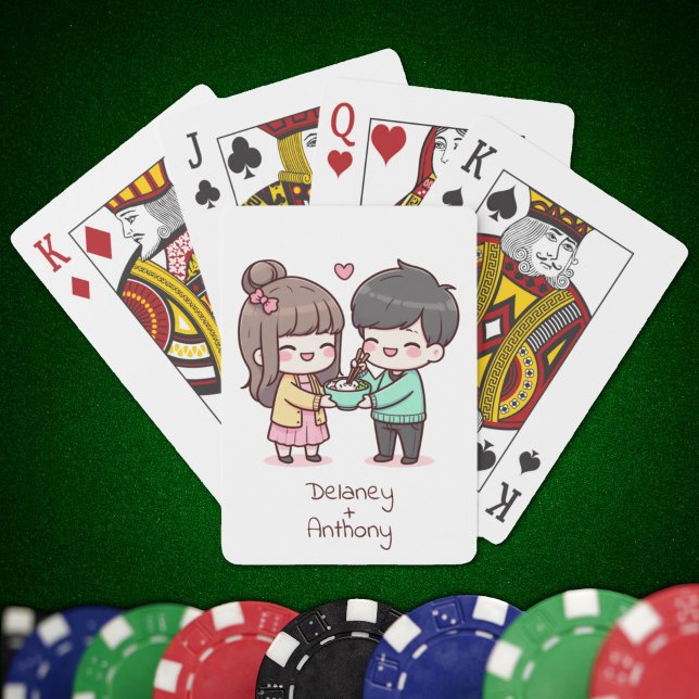 Sweet Personlig Chibi-Stil Dumpling par Casinokort (Sweet Personalized Chibi-Style Dumpling Couple Playing Cards)
