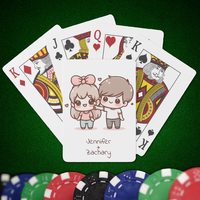 Sweet Personlig Chibi-Stil Flirting Couple Casinokort (Sweet Personalized Chibi-Style Flirting Couple Playing Cards
)