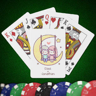Sweet Personlig Chibi-Stil Måne Swing Couple Casinokort