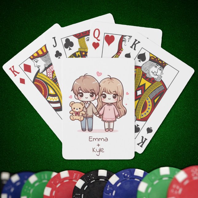Sweet Personlig Chibi-Stil Nalle par Casinokort (Sweet Personalized Chibi-Style Teddy Bear Couple Playing Cards)