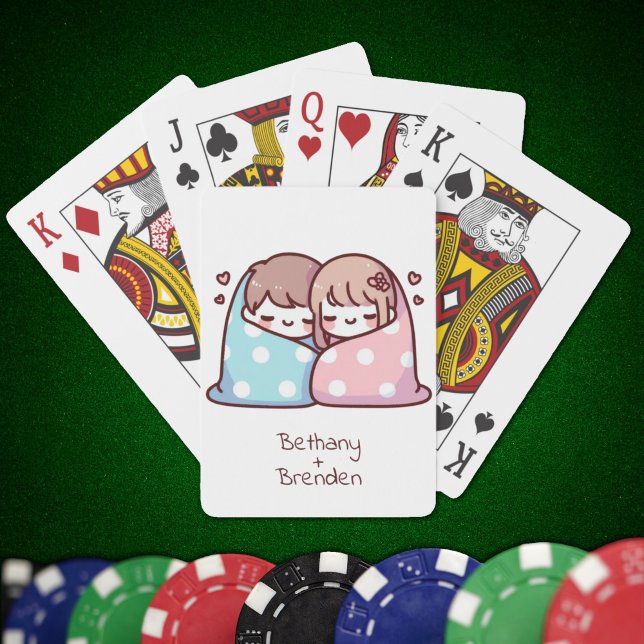 Sweet Personlig Chibi-Stil Snuggle Couple Casinokort (Sweet Personalized Chibi-Style Snuggle Couple Playing Cards)