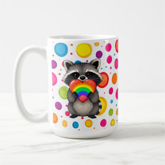 Sweet Personlig Raccoon med Rainbow Heart Kaffemugg