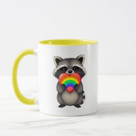 Sweet Personlig Raccoon med Rainbow Heart Mugg