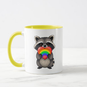 Sweet Personlig Raccoon med Rainbow Heart Mugg