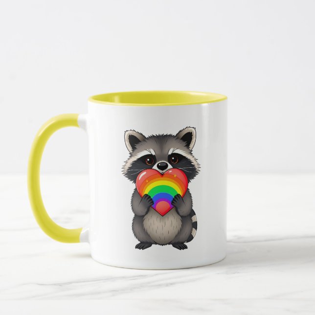 Sweet Personlig Raccoon med Rainbow Heart Mugg (Vänster)