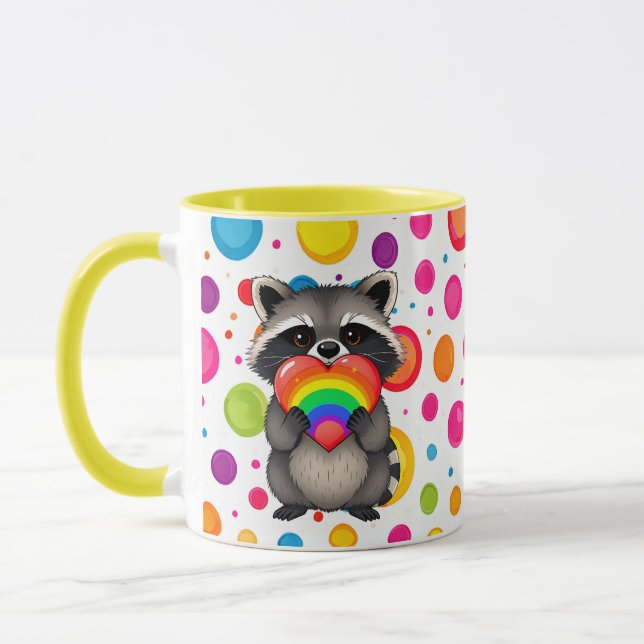 Sweet Personlig Raccoon med Rainbow Heart Mugg (Vänster)