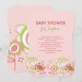 Sweet Petite Rosa Blommar Blommigt Girl Baby Showe Inbjudningar