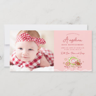 Sweet Petite Rosa Blommar Flicka Photo Birth Meddelande