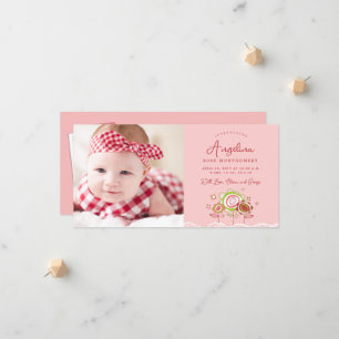 Sweet Petite Rosa Blooms Flicka Photo Birth Meddelande