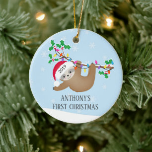 Sweet Photo Sloth Baby första julprydnaden Julgransprydnad Keramik
