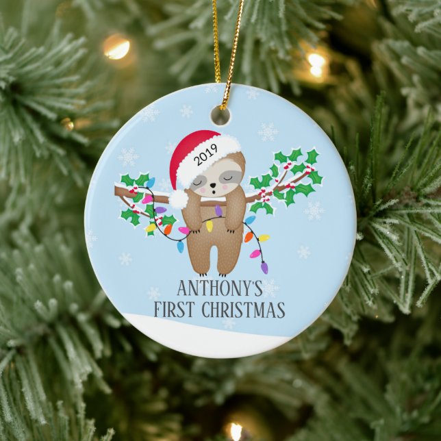 Sweet Photo Sömnig Sloth Baby Första jul Julgransprydnad Keramik (Träd)