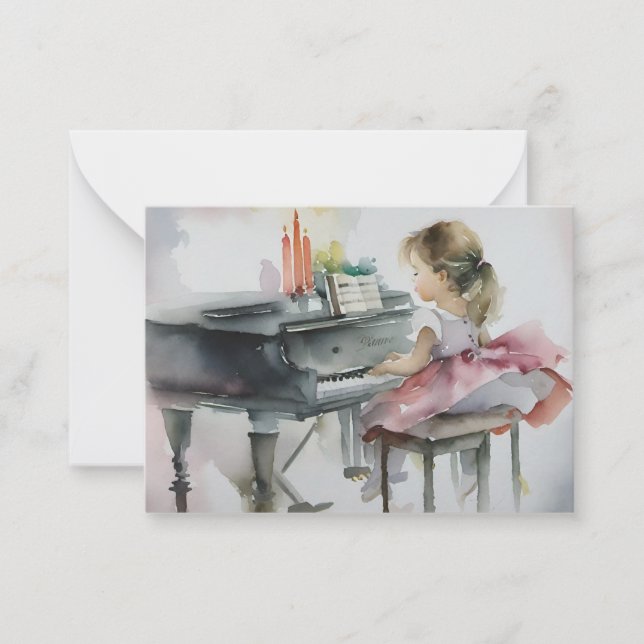 Sweet Pianist Little Girl som spelar Piano Anteckningskort (Framsida)