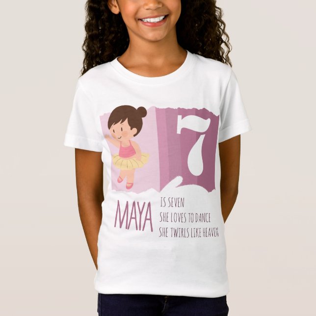 Sweet Pink Ballet 7th Birthday Girl Design Rhyme T Shirt (Framsida)