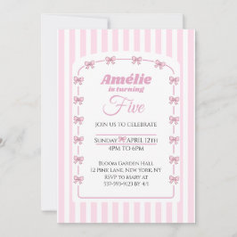 Sweet Pink Bow Coquette Fifth Birthday Party Inbjudningar