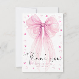 Sweet Pink Bow First Birthday Thank You Card Tack Kort