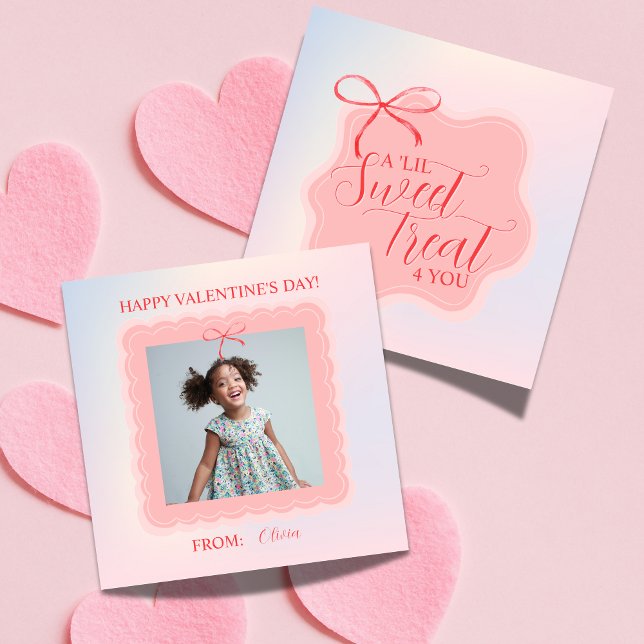Sweet Pink Bow Valentine's Classroom Photo Card Anteckningskort (Share this Sweet Treat Pink Bow Valentine's Classroom Photo Note Card!!)