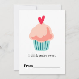 Sweet pink cupcake kids Classroom Valentine Julkort