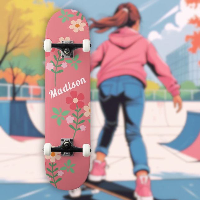 Sweet Pink Daisy Bouquet Retro Pattern Skateboard (Skapare uppladdad)