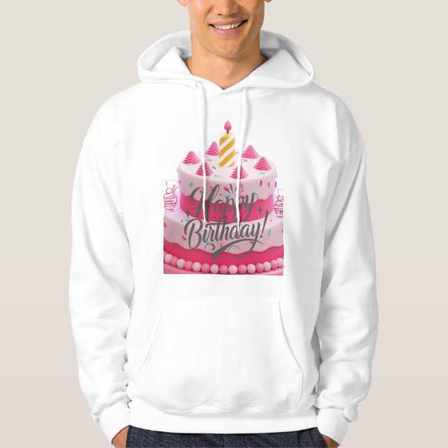 Sweet Pink Delight Birthday Cake Hoodie (Framsida)