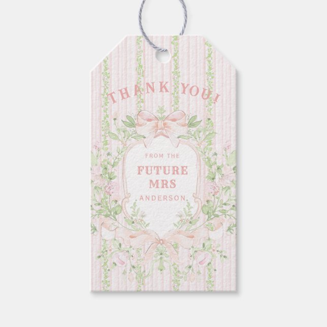 Sweet Pink Floral Bridal Shower Crest Presentetikett (Framsidan)