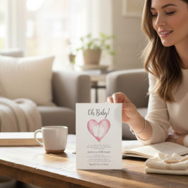 Sweet Pink Heart Baby Shower Announcement Inbjudningar