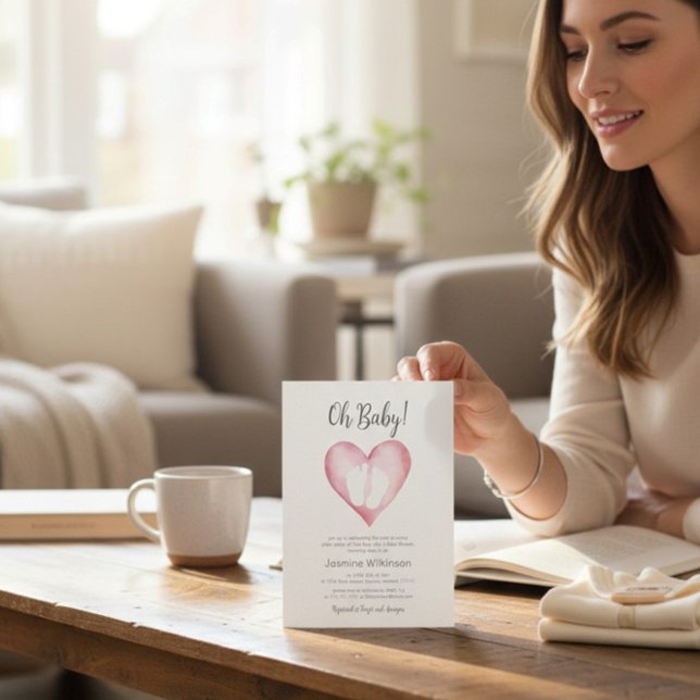 Sweet Pink Heart Baby Shower Announcement Inbjudningar (Skapare uppladdad)