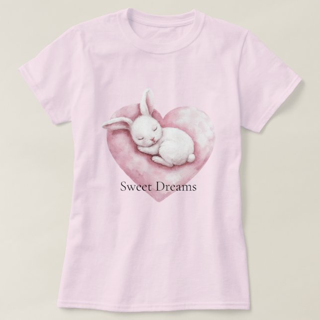 Sweet Pink Heart Bunny Heart Pillow T Shirt (Design framsida)