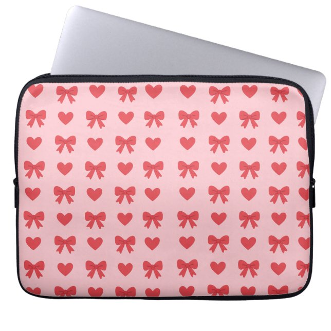 Sweet Pink Hearts & Bows Pattern Laptop Fodral (Framsidan)