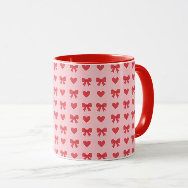 Sweet Pink Hearts & Bows Pattern Mugg (Framsida höger)