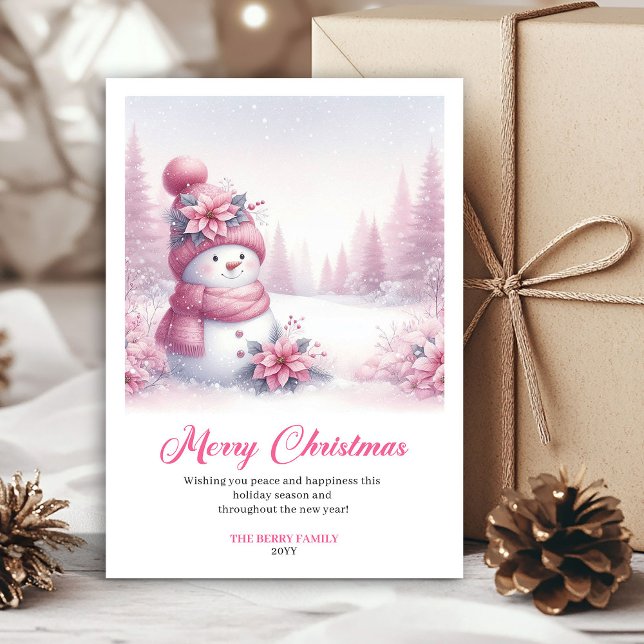 Sweet Pink Snowman Printable Festive Scene Greetin Julkort (Sweet Pink Snowman Printable Festive Scene Greeting Card

)