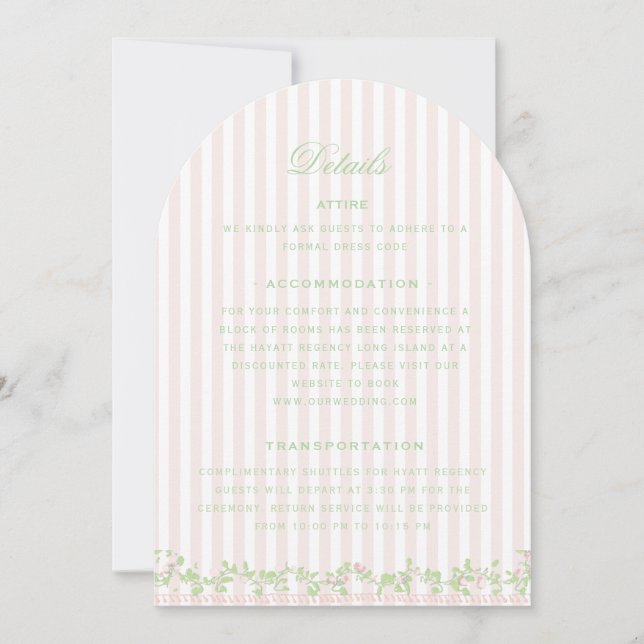 Sweet Pink Stripe Wedding Details Enclosure Card Inbjudningar (Framsida)